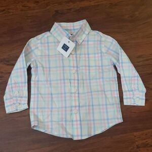 Janie And Jack Kids Pastel Plaid Button Down Shirt Size 6-12 months New